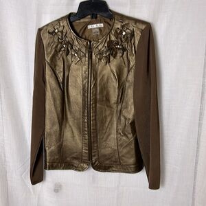 LEATHER  jacket,sweater jacket,multi media,like new!
3D floral,bronze shimmer,